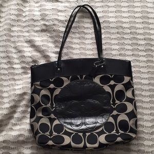 Large Coach logo black and grey tote